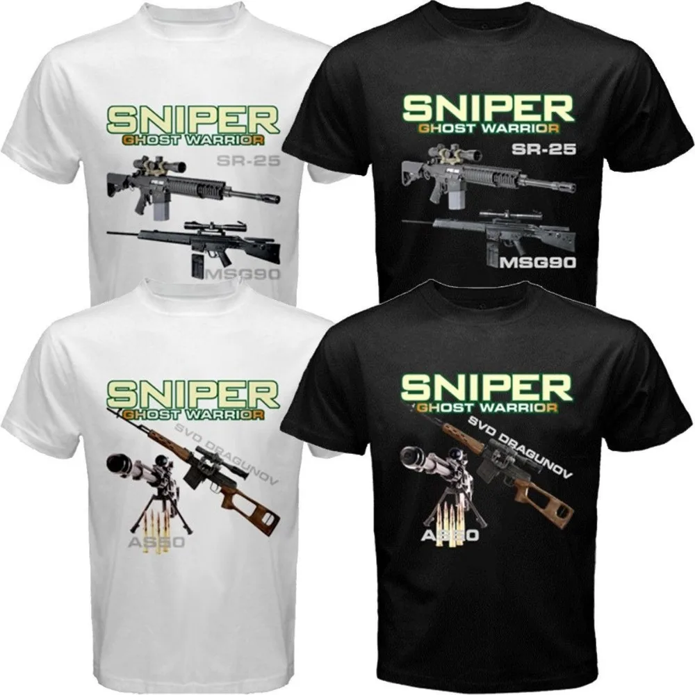 

SR-25, MSG90, SVD Dragunov, AS50 Rifle Sniper Ghost Warrior T Shirt. New 100% Cotton Short Sleeve O-Neck T-shirt Casual Mens Top