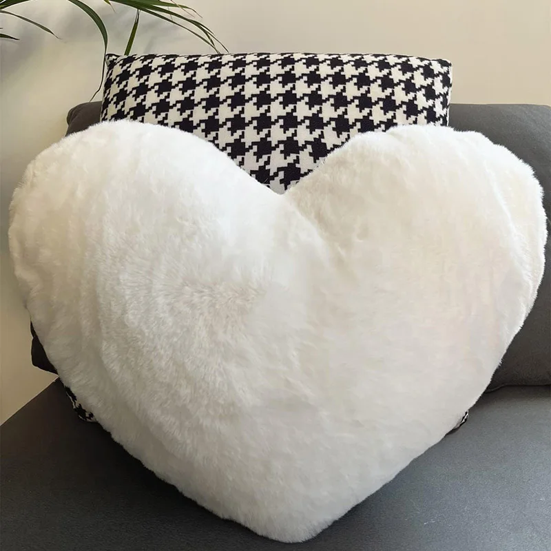 12/17" Faux Rabbit Fur Heart Pillow Decorative Pillows Plush Love Heart Shaped Fluffy Throw Pillow Cushion Valentine's Day Gifts 3
