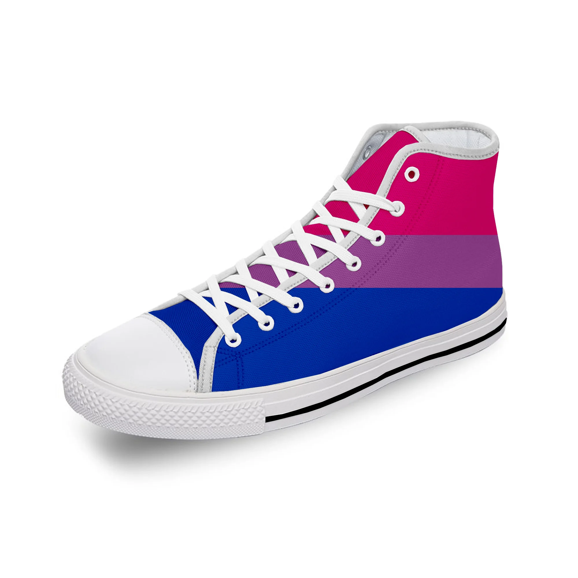 

Bi Bisexual Bisexualy Pride LGBT Flag Cool White Cloth 3D Print High Top Canvas Shoes Men Women Lightweight Breathable Sneakers