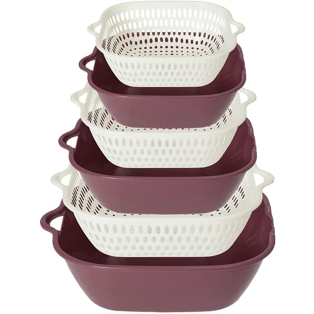 

6PCS Colander Plastic Set, Kitchen Colander Strainer Set, Double Layered Drain Basin and Basket, Vegetables and Fruit Colanders