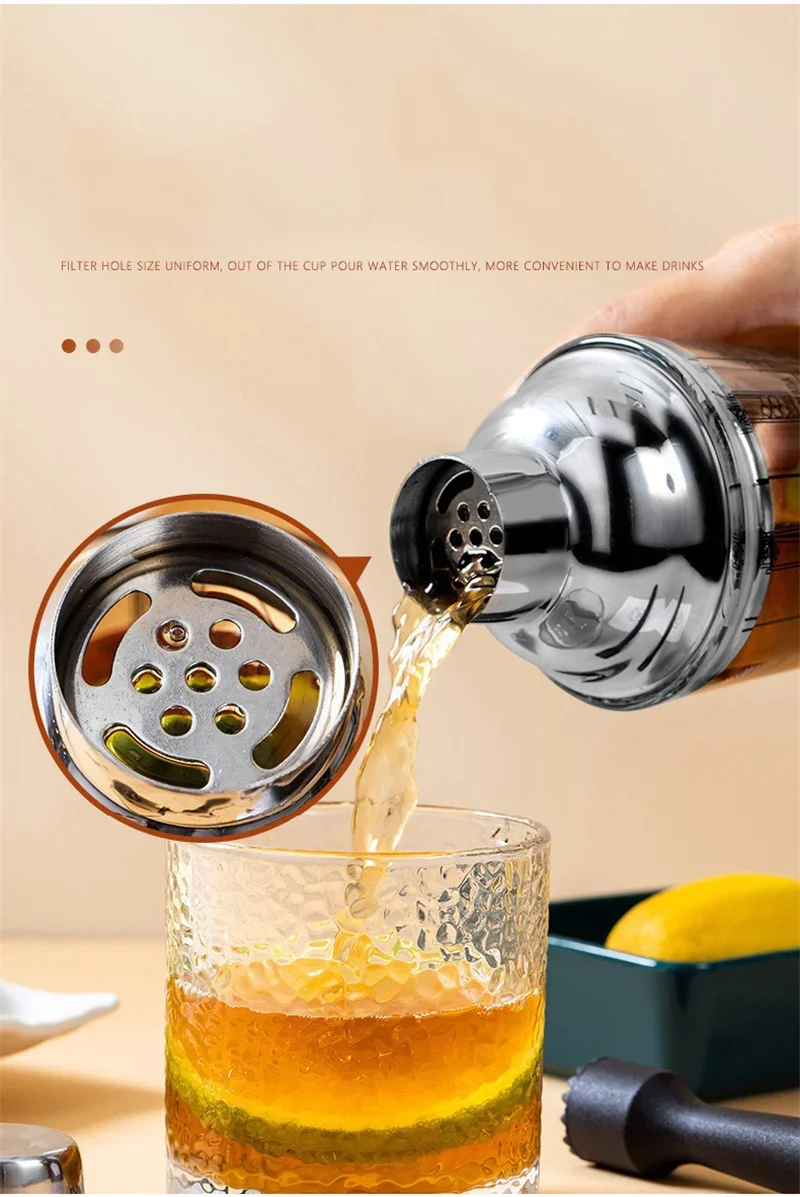 Description Picture 5 of item400/600ML Cocktail Shaker Glass Transparent Cup Mixing Wine Glass Bar Bartender Hand Cocktail Stainless Steel Bartender Tools