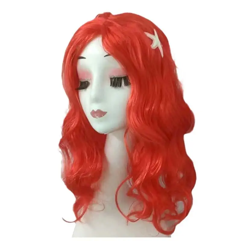 Mermaid Ariel Children's Cosplay Wig Red Hair Wavy Long Curly Wig Christmas Birthday Party Cosplay Headdress Costume Accessories anime hair accessories,anime ear clips