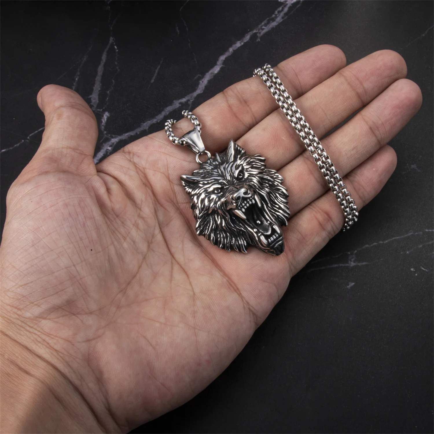 316L stainless steel Viking Wolf Head Pendant Necklace Classic Animal Punk Vintage jewelry