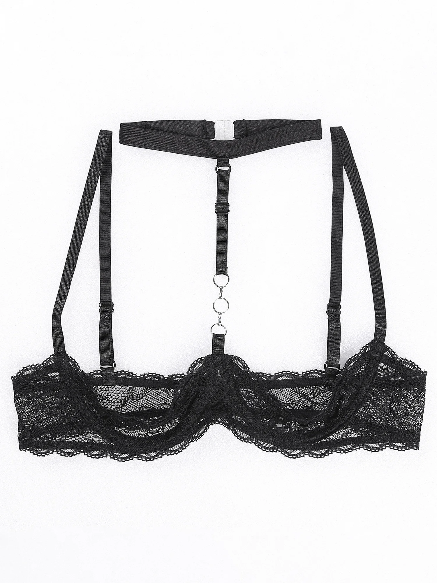Women Bra Erotic Lingerie Womens Sexy Open Cups Underwire Bra Sheer Soft Lace Halter Neck Brassiere Exotic Exposed Nipples Chest Brace Lingerie Nightwear
