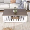 Farmhouse Coffee Table, Rustic Vintage Living Room Table with Shelf, 40 White 3