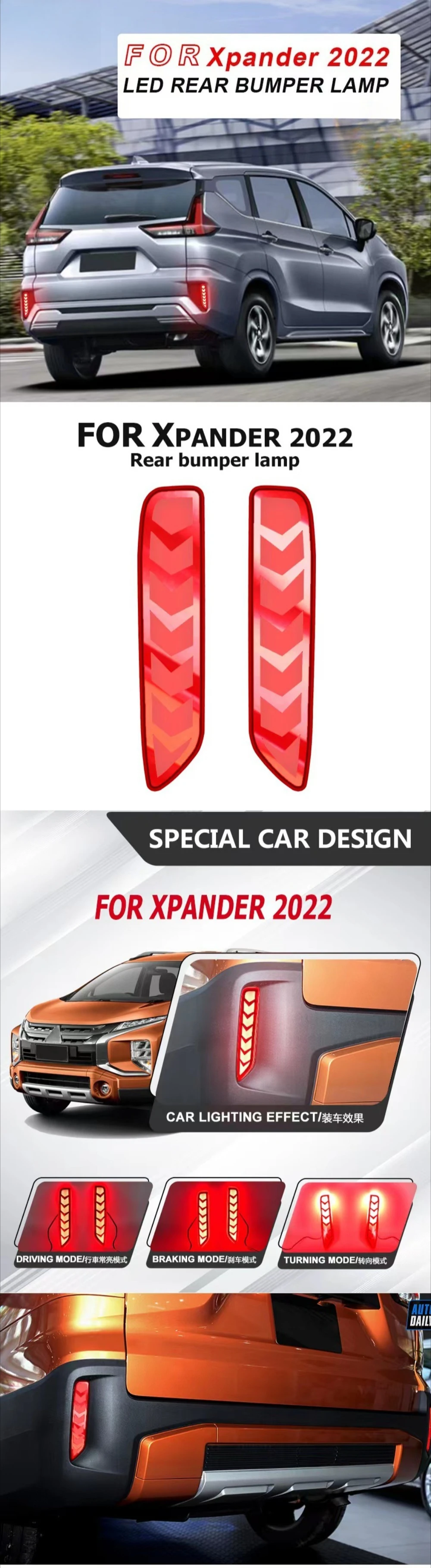 For MITSUBISHI XPANDER CROSS ATTRAGE MIRAGE 2Pc Car Led Rear Bumper Reflector Light DRL Dynamic Turn Signal Brake Light Daylight detail image 5