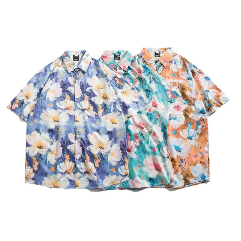 

Hawaiian Flower Short Sleeved Shirt Korean Version Fashionable Men's And Women's High-Quality Beach Loose Travel Vacation Shirt