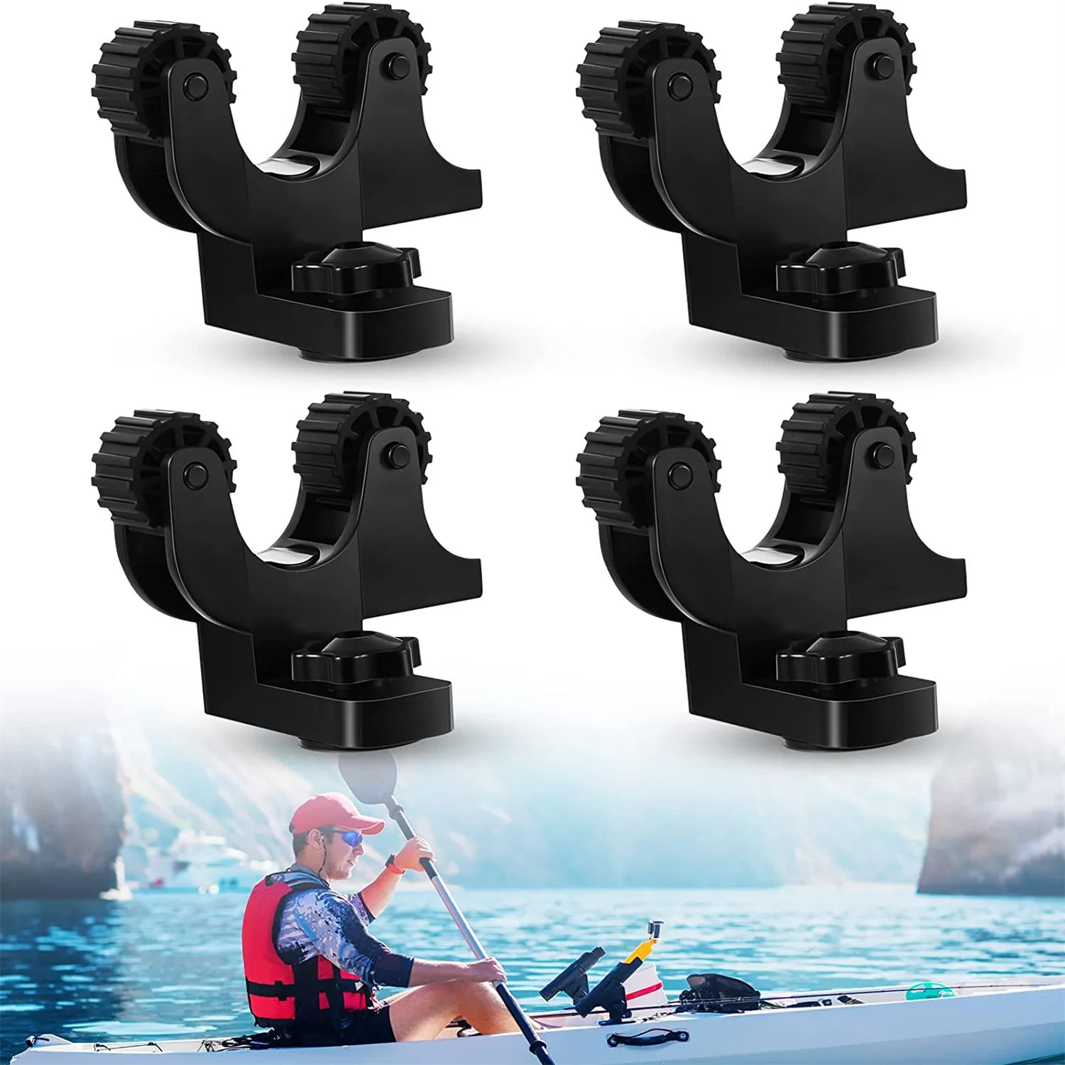 Kayak Paddle Holder Kayak Track Mount Accessories For Fishing Kayak, Kayak Rail Accessories Standard Kayak Paddle Holder 2pcs adjustable fishing rod holder for most kayak rail tracks