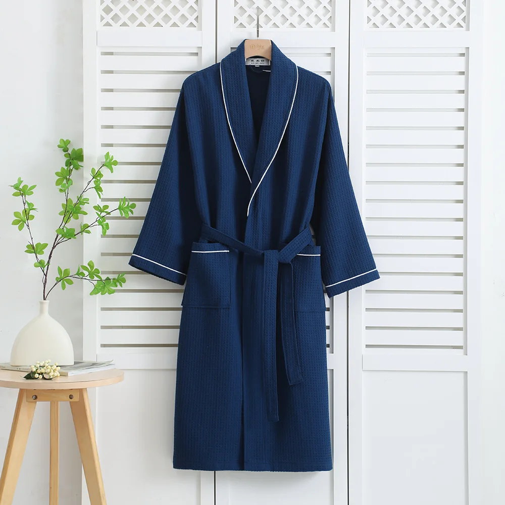 Summer Bathrobe Men Thin 100% Cotton Men's robes Plus Size XL robe long-sleeve Towel Fleece terry Kimono Robe pijamas White