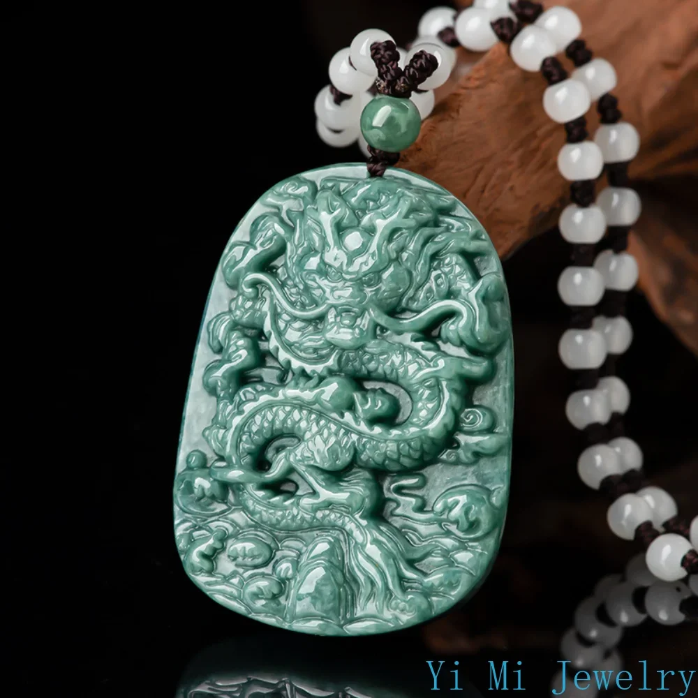Natural A-grade Jadeite Pendant Dragon Brand Necklace Jade Pendant Vintage Men's and Women's Jewelry pping Items