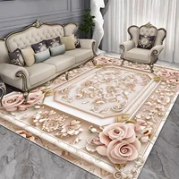 European Light Luxury Carpet Living Room Large Size Flower Pattern Home Bedroom Decor Rugs Washable Lounge Non-slip Floor Mats 1