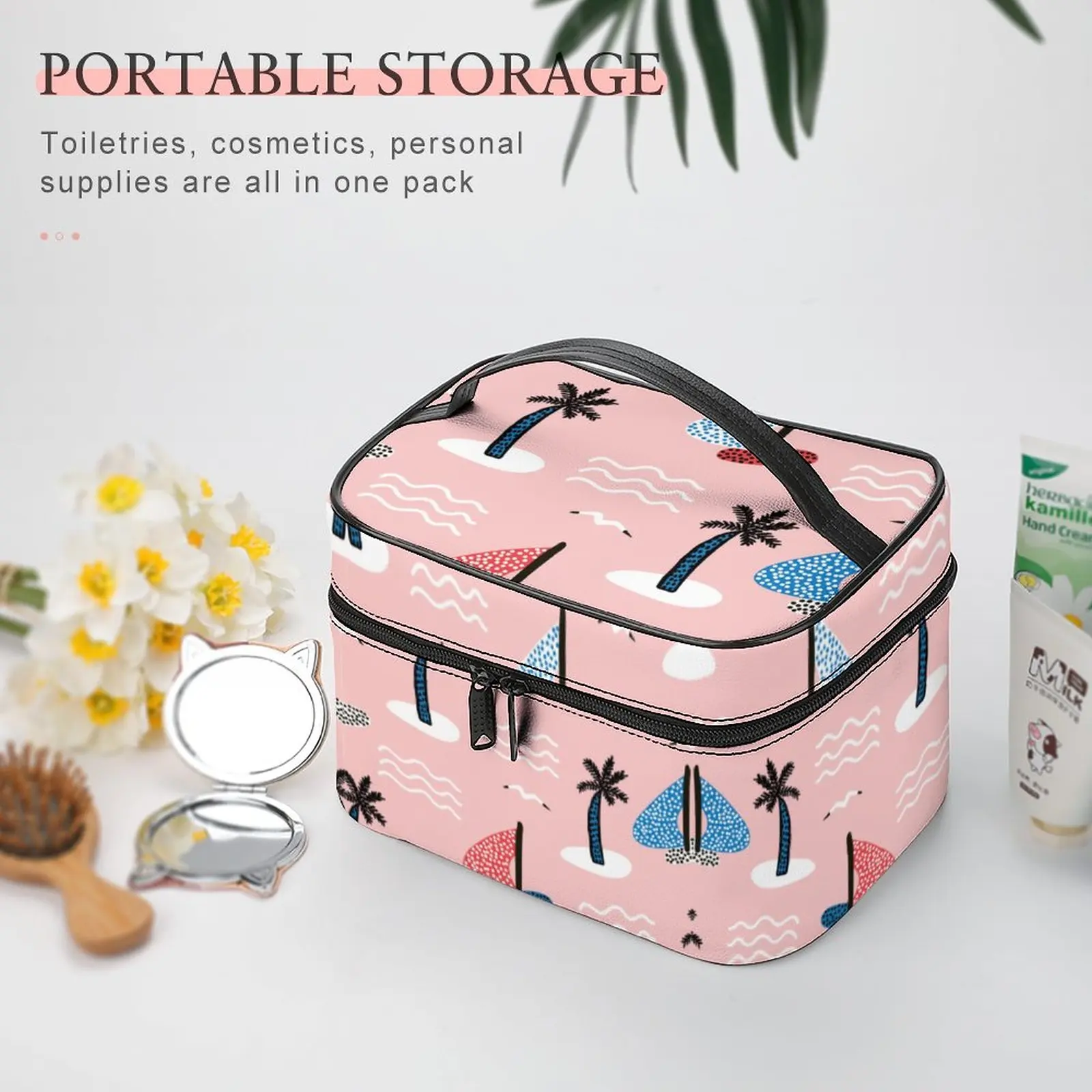 Customized Pattern Makeup Bag Pink Travel Makeup Bag Women Multifunction Cosmetic Bag Toiletries Organizer Storage Wash Bag