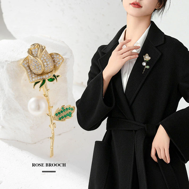 Korean Version of Elegant Luxury Rose Brooch Small Luxury Flower Pin New Holiday Gift Decoration Corsage Brooches for Women