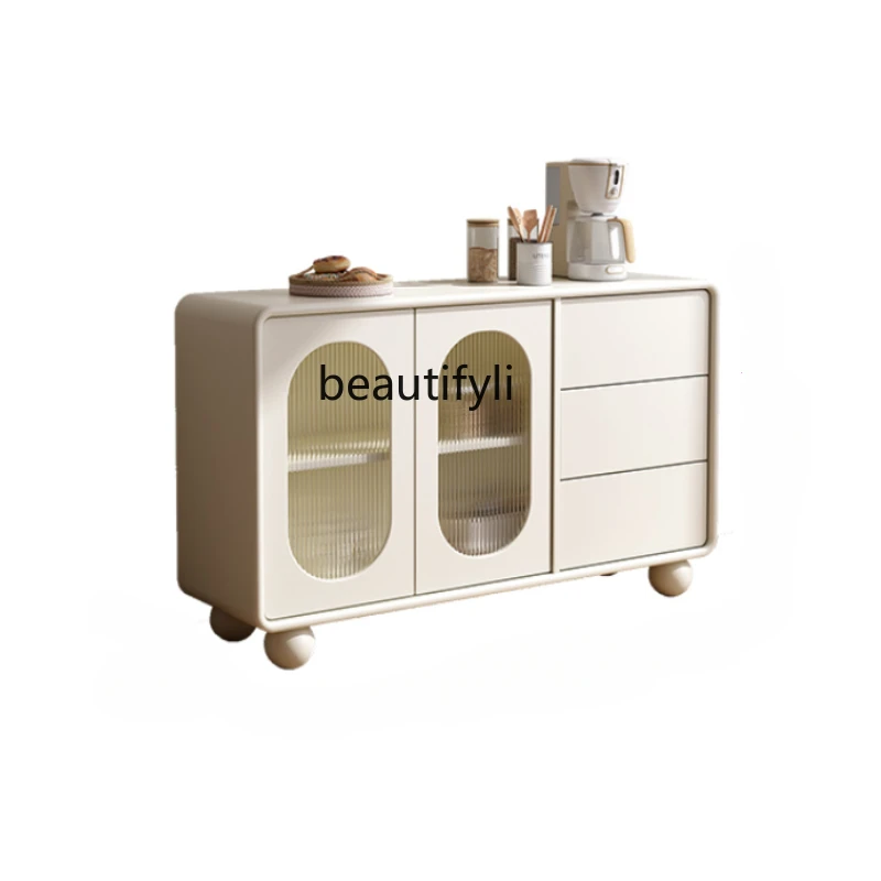 

Sideboard Cabinet Integrated Wall Modern Minimalist French Style Locker Living Room Solid Wood Tea Cabinet Cream Style