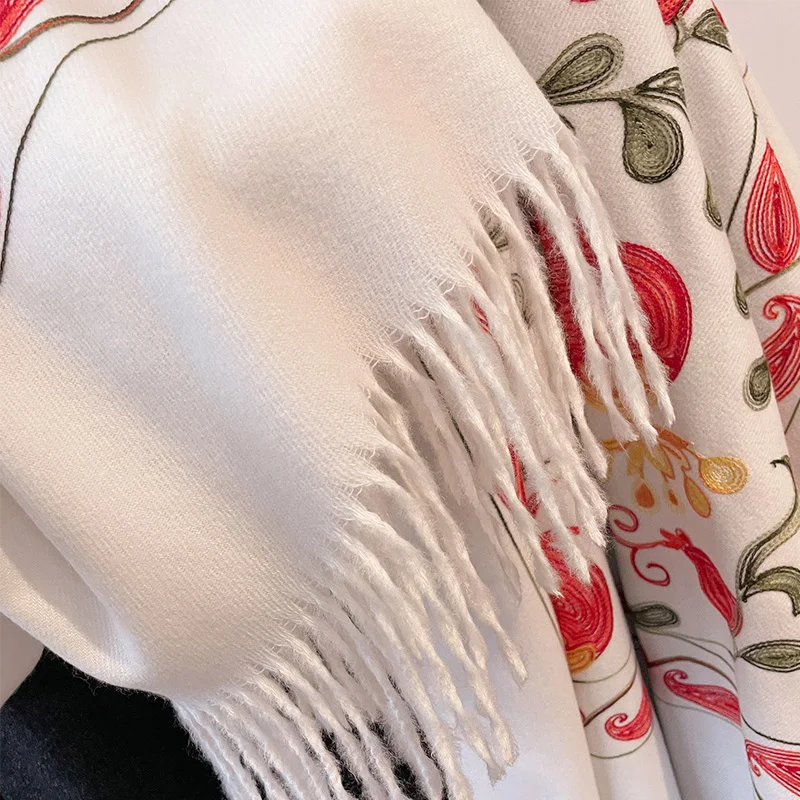 NEW Brand Embroidery Scarf Elegant Women Winter Thick Warm Neck Pashmina Paisley  Fringe Scarves Lady Blanket Soft Shawl