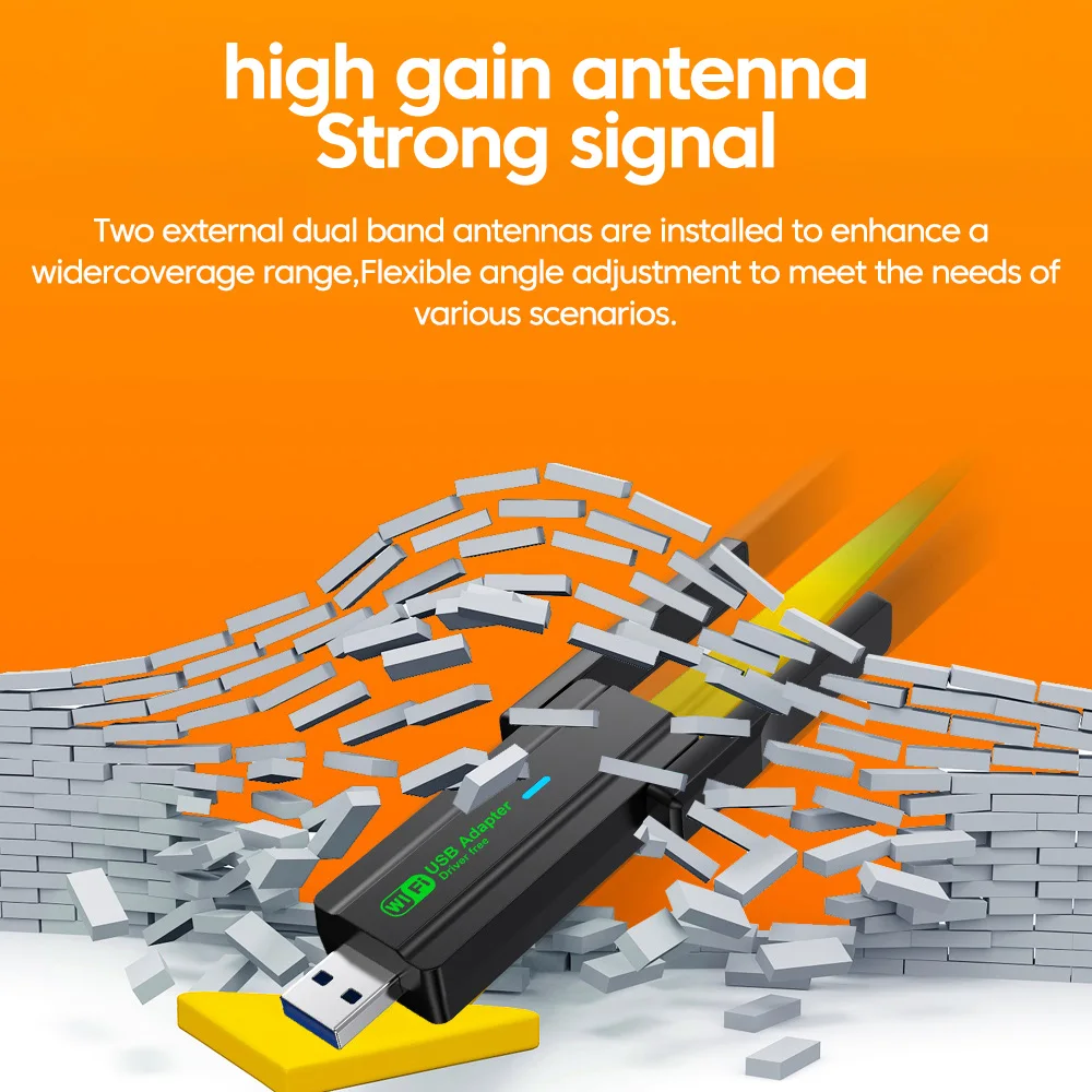 650Mbps/1300Mbps WiFi USB 어댑터 2.4GHz+5.8GHz 듀얼 밴드 무선 네트워크 카드 드라이버 무료 PC용 Windows XP/7/8/8.1/10/11