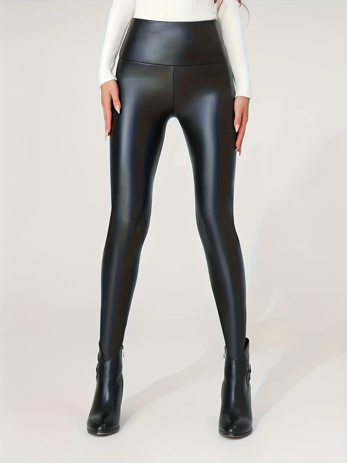 Faux Leather Thin Fleece Liner Sports Leggings Sexy Yoga High Waist Tight Pants Women's Activewear sports leggings sports pants yoga pants