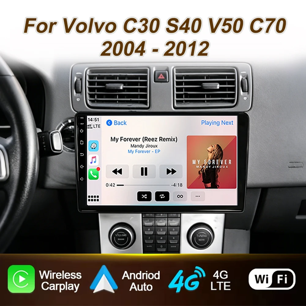 Radio para Auto con Android Auto para Volvo C30 S40 V50 C70 2004 2005 2006 2007 2008 - 2012, Reproductor Multimedia Carplay, Estéreo, 4G, GPS, Wifi, Bluetooth 1
