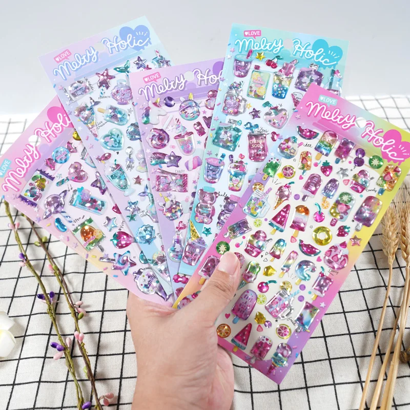 2 pcs/lot Kawaii Animals&Dessert&Candy 3D Crystal Decor Stickers Scrapbooking Diy Journaling Stationery Diary Sticker Gift