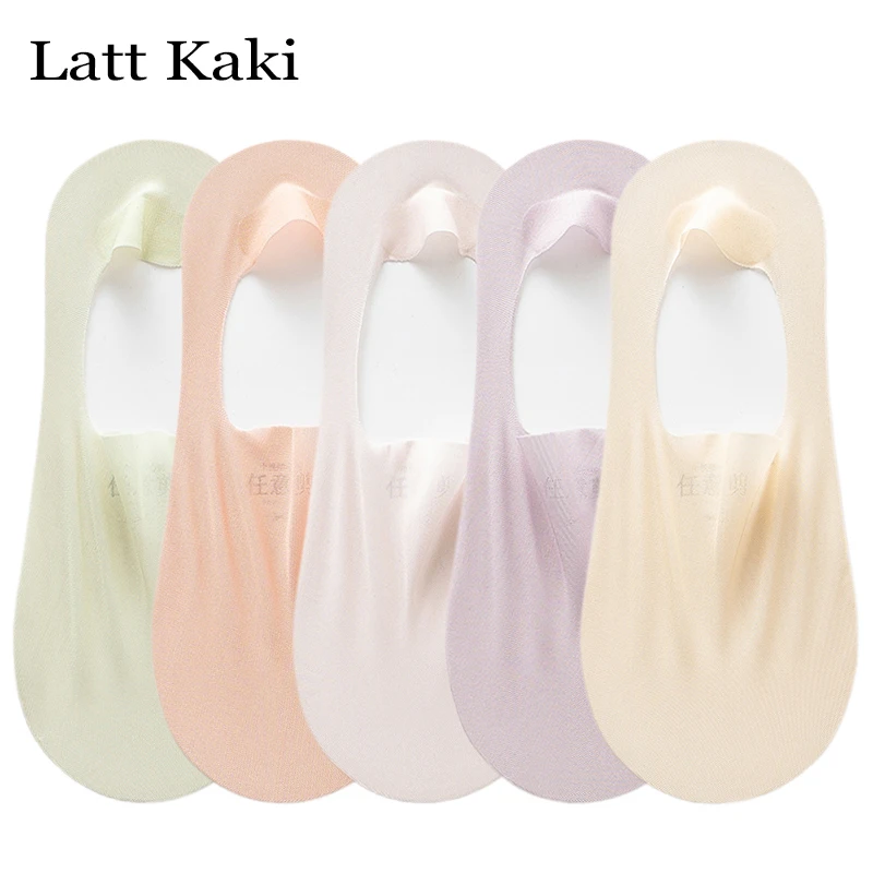

5 Pairs Women's Sock Slippers New Ice Silk Solid Color Shallow Mouth Mesh Socks Invisible Ultra Thin Breathable Socks For Women