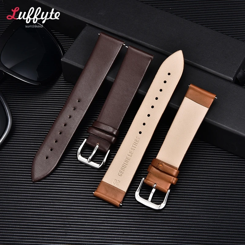Genuine Leather Ultra-Thin Soft Watch Band Straps in Brown and Black
