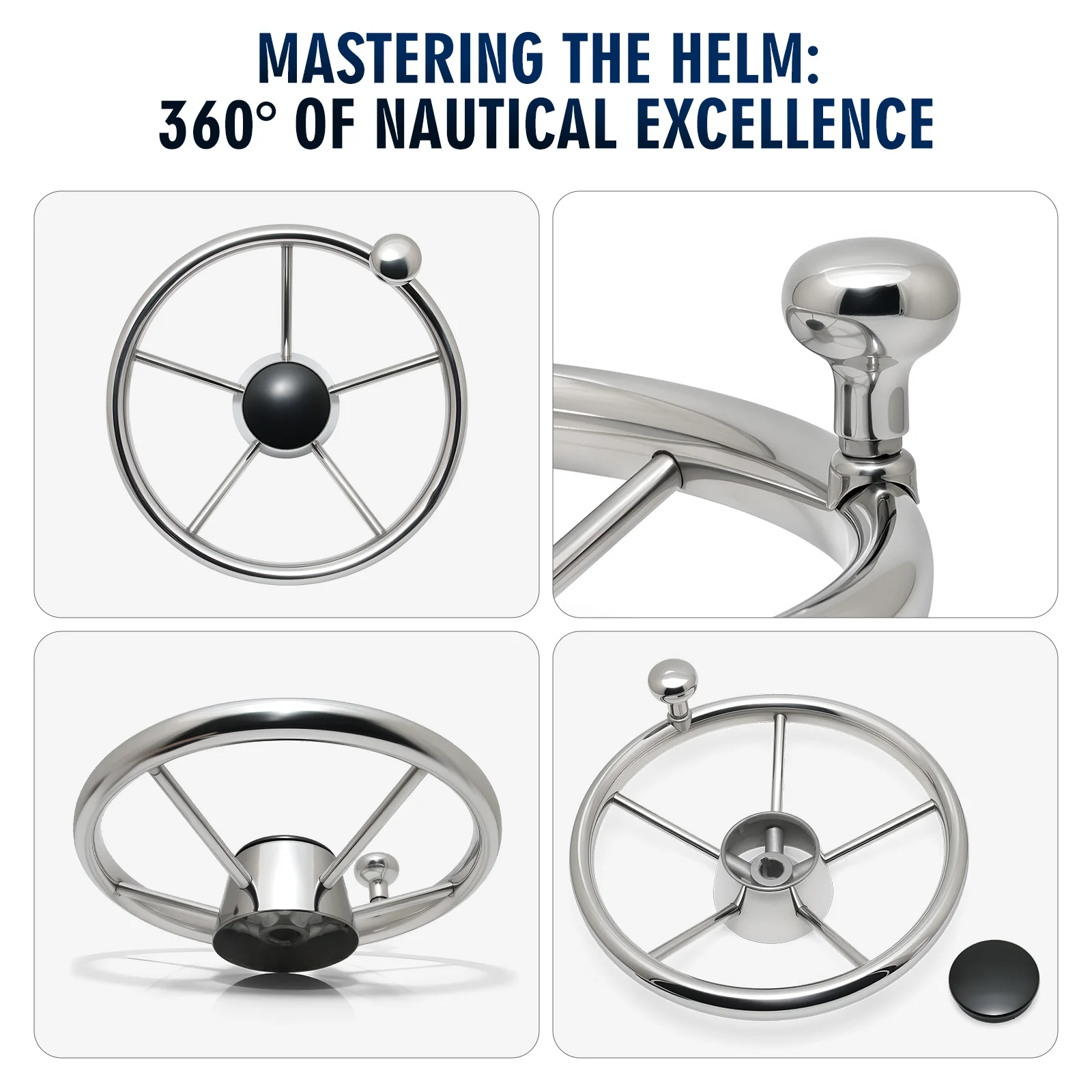 11 Inch Marine Steering Wheel - Stainless Steel 5-Spoke Boat Wheel With Foam Grip