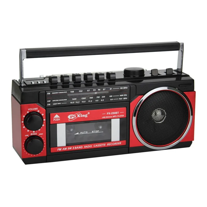 PX-250BT 휴대용 블루투스 스피커 (TF 카드, USB 지원) 257*98*120MM 라디오/녹음 기능 FM/AM/SW 3밴드 라디오 수신 카세트 테이프 재생