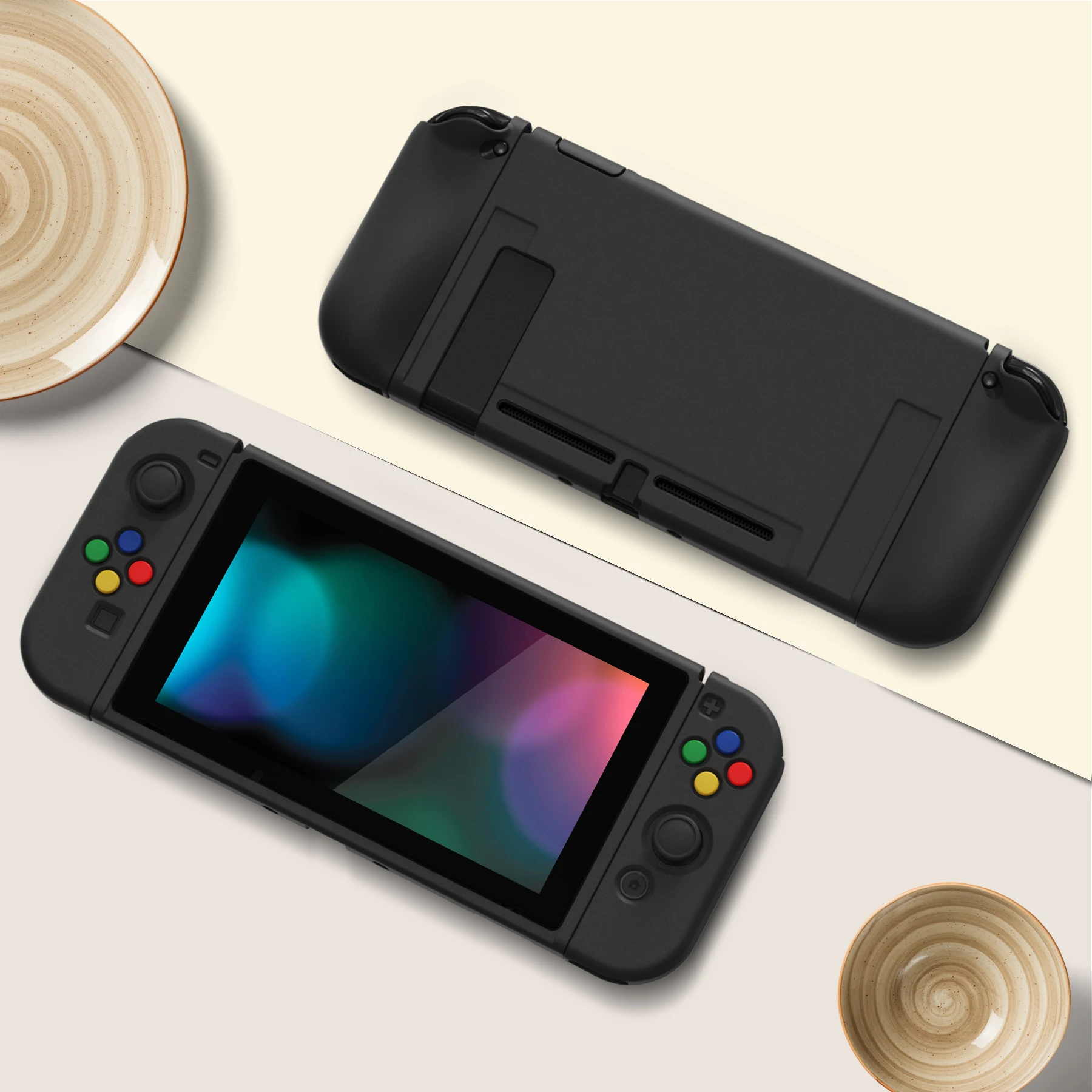 

PlayVital ZealProtect Black Soft Protective Case for Nintendo Switch with Screen Protector & Thumb Grips & Direction Button Caps