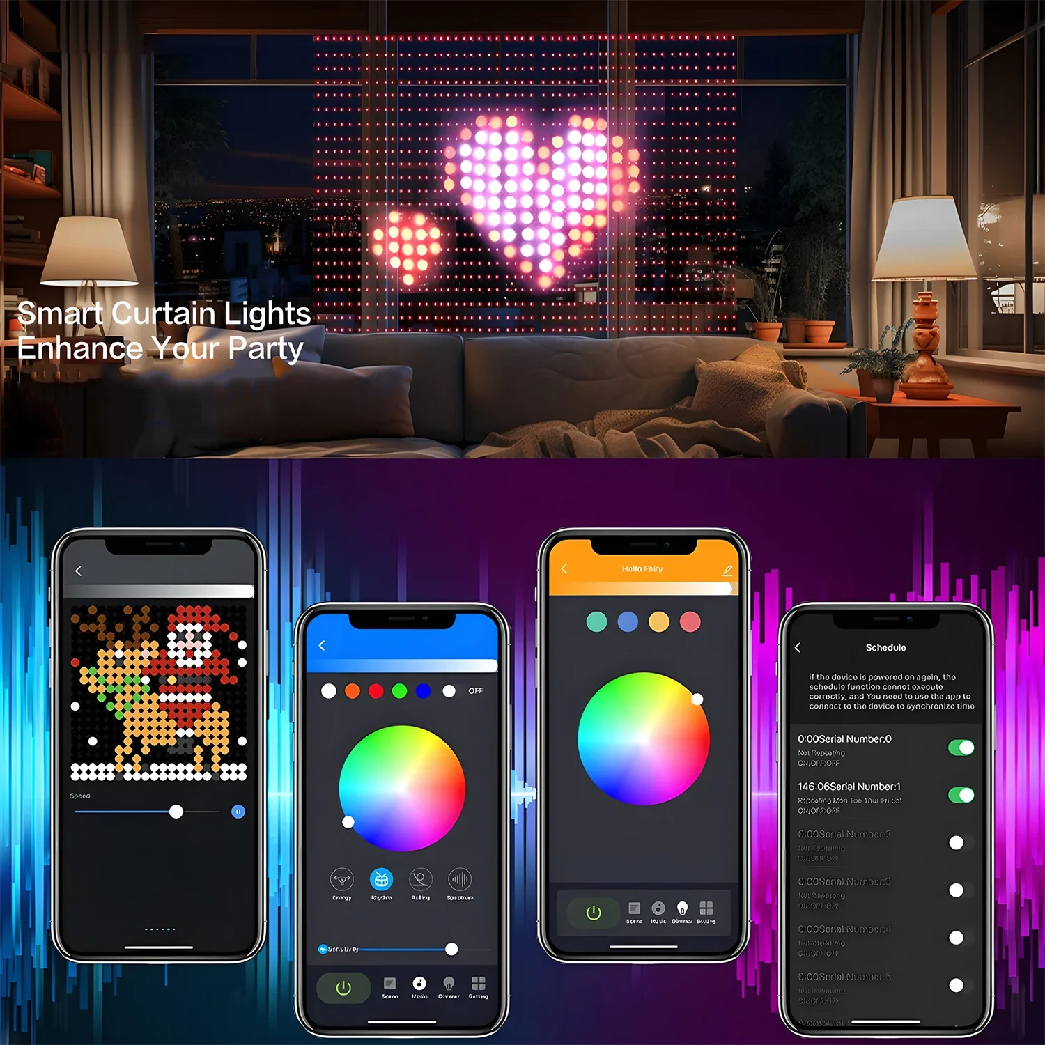 Description Picture 6 of itemIntelligent DIY Curtain LED Light Strip APP Remote Control Background Bedroom Decoration Lights Christmas Halloween Decoration