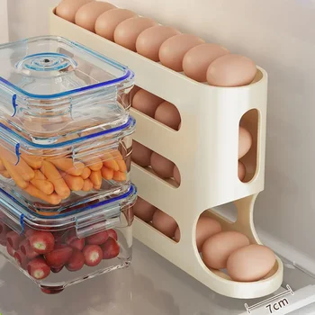 4 Layers Automatic Rolling Egg Holder Rack Fridge Egg Storage Box Container Kitchen Refrigerator Egg Dispenser Fridge Organizer 4