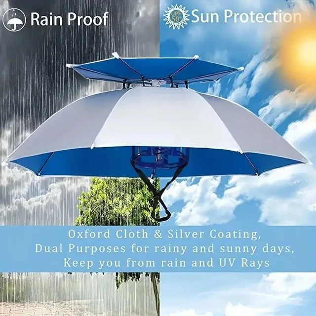 1pc Silver Double Layer Head Wearing Umbrella Cap, Outdoor Folding Umbrella  for Men and Women Outdoor Tools - AliExpress