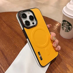 Luxury Matte Leather Magnetic Phone Case with Wireless Charging & Shockproof Protection - iPhone 12 Pro Max (Yellow)