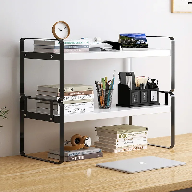 

High-value Steel and Wood Desktop Bookshelf Simple Iron Art Rack Office Desk Storage Bookcase Storage Rack Shelves for Storage