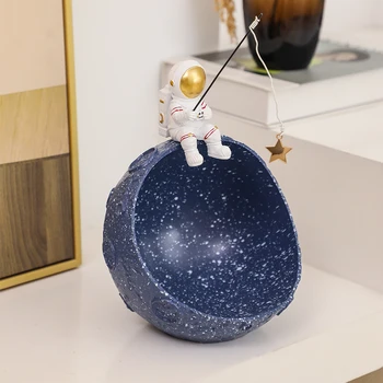 Resin Spaceman Planet Desk Ornament for Outer Space Themed Bedroom Decor in Storage Box Bowl Organizer for Home Table Decoration
