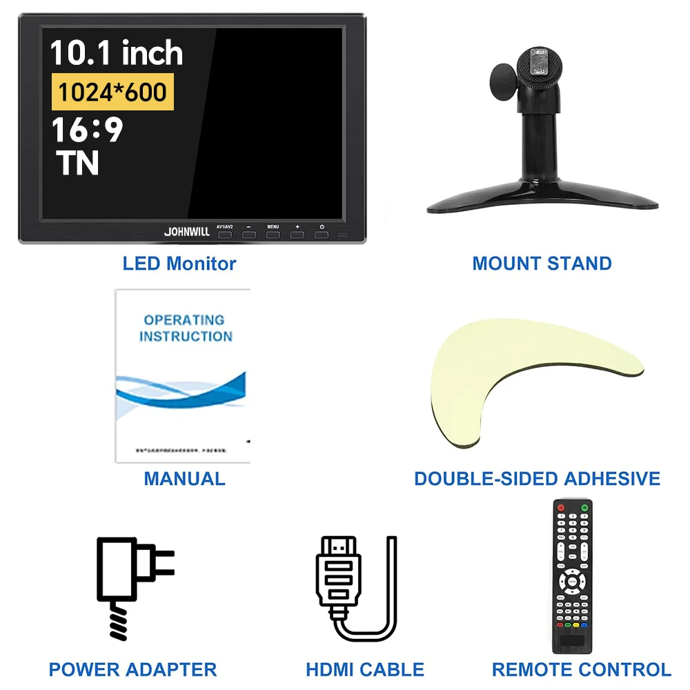 מסך מחשב קטן בגודל 10.1 אינץ', תצוגת מחשב מיני 1920x1200 עם כניסות HDMI/VGA/AV/BNC/USB, רמקולים מובנים, תושבת VESA