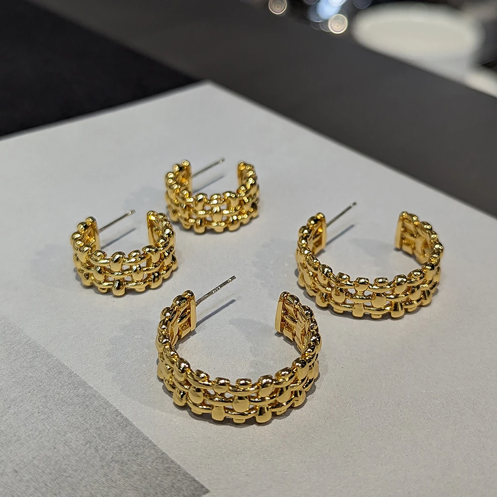 

JBJD Metal Woven Design Earrings For Party Jewelry Girl Gift Hoop Earrings Geometric Earrings