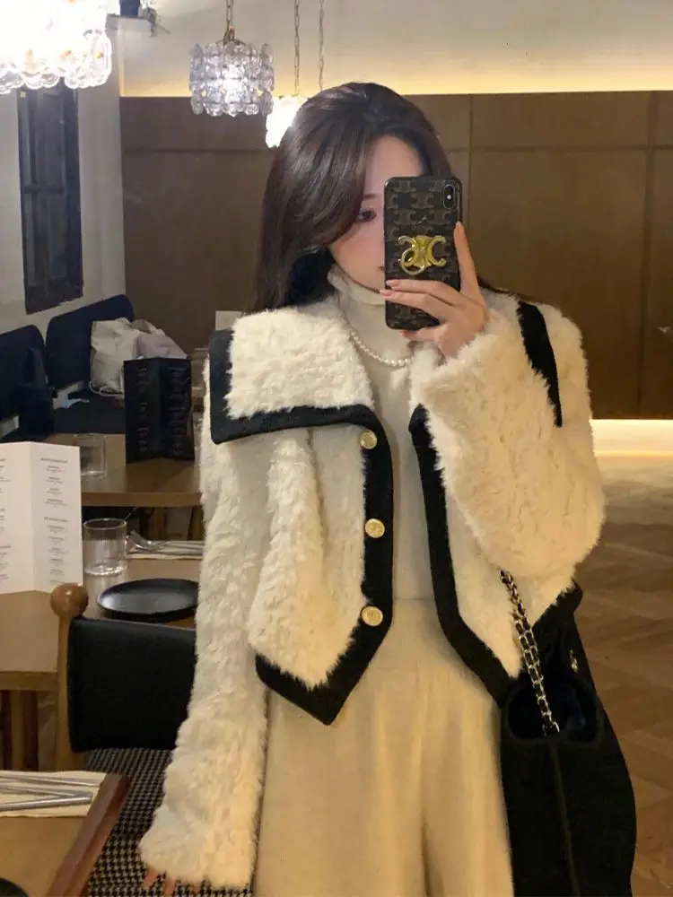 

Korea Women'S Lamb Fur Jacket Short Furry Coat Winter Versatile Chic Light Luxury Coat