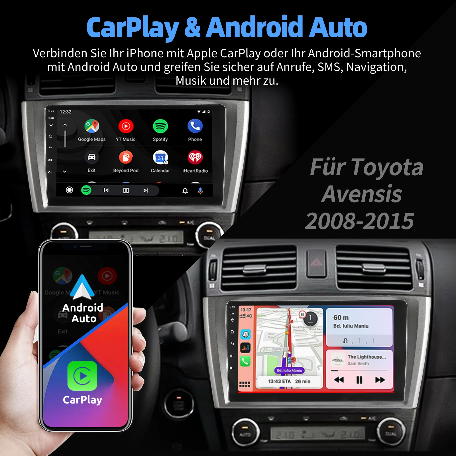 ESSGOO Autoradio Android15 9" 4+64 GB für Toyota Avensis T27 2008-2015 GPS Navigation Wireless CarPlay FM WiFi Bluetooth RDS 2+32 GB Mirror Link Lenkradsteuerung Android Auto Touchscreen AUX – Detail 8