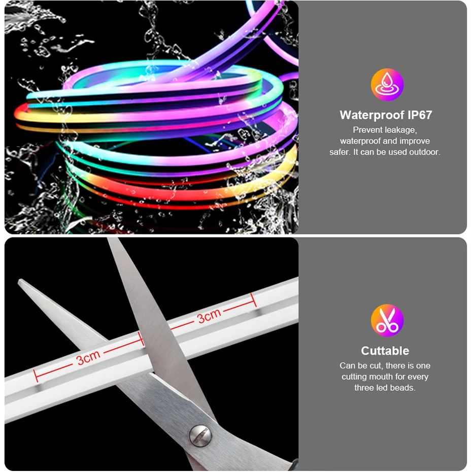WiFi Bluetooth DC 12V RGBIC Neon Led Lights Strip Waterproof Dreamcolor Chasing Effect Flexible Ribbon RGB Lamp 1M 2M 4M 5M