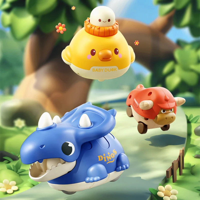 Baby Press And Go Car Toys Mini Cartoon Animals Dinosaur Small Racing Friction Pull Back Interactive Toy Cars for Boys Kids