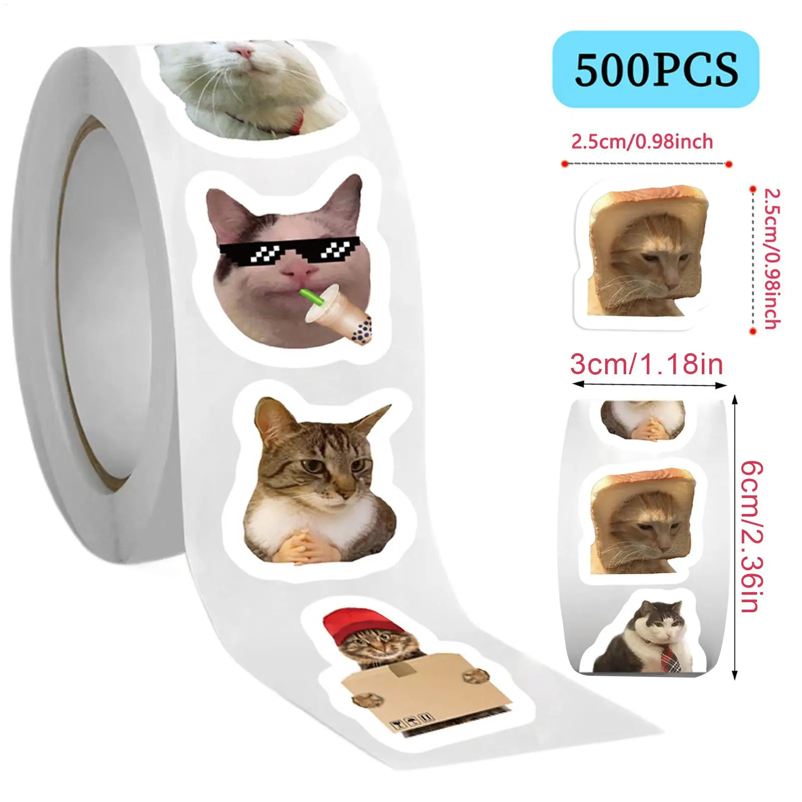 500pcs/Roll Cat Meme Stickers Cute Waterproof Sticker Roll Cat Stickers Cute animal stickers Decals Gift Decoration Sticker