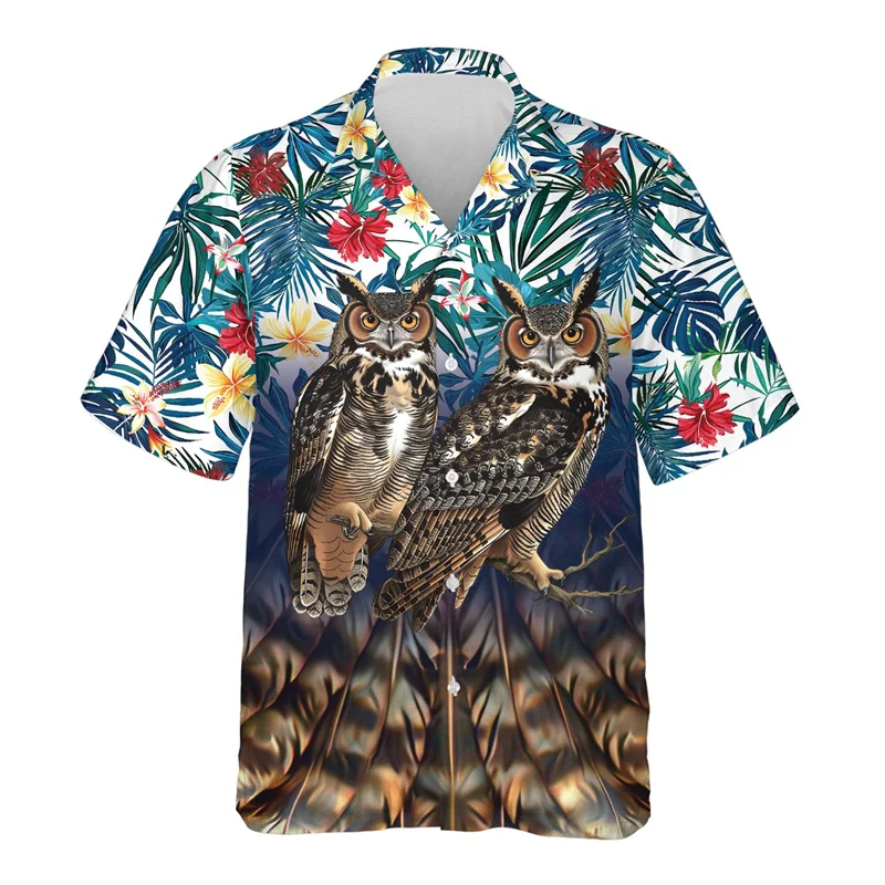 thumbnail image 1 of Camisa hawaiana con estampado 3D de búho misterioso para hombre, blusa con estampado de animales salvajes, camisetas Aloha unisex de verano, camisetas con solapa y mangas cortas, 1 of 5