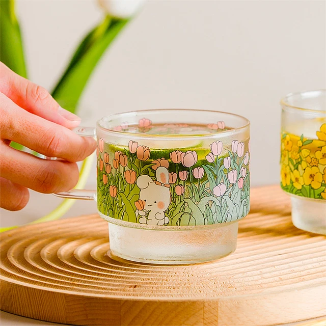 Glass Floral Large Tea Cup