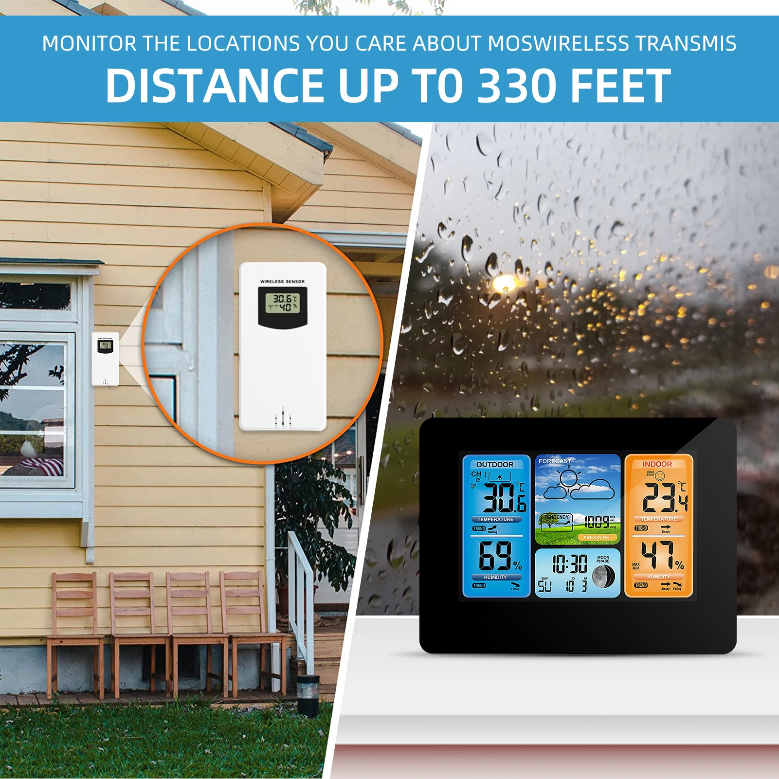 

Wireless Weather Station Indoor Outdoor Weather Forecast Station with Outdoor Sensor Digital Temperature and Humidity Gauge