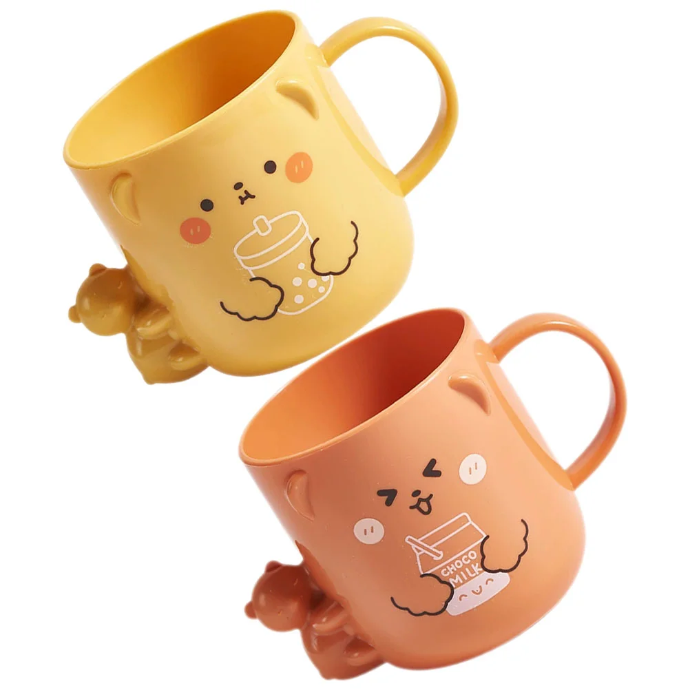 2 Pcs Children's Plastic Mug Cute Bathroom Cup Mouthwash for Cartoon Kids Toothbrush Adorable