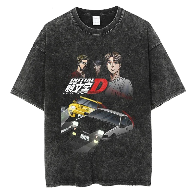 

Мужская хлопковая футболка с коротким рукавом, черная Винтажная футболка с рисунком аниме, с эффектом потертости, уличная одежда в стиле Харадзюку, лето 2024