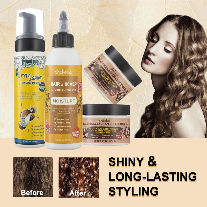 Shakebar Hair Care Oil Hair Styling Mousse Edge Tamer Gel Nourishes and Scalp Leaves Shine and Long-lasting Style
