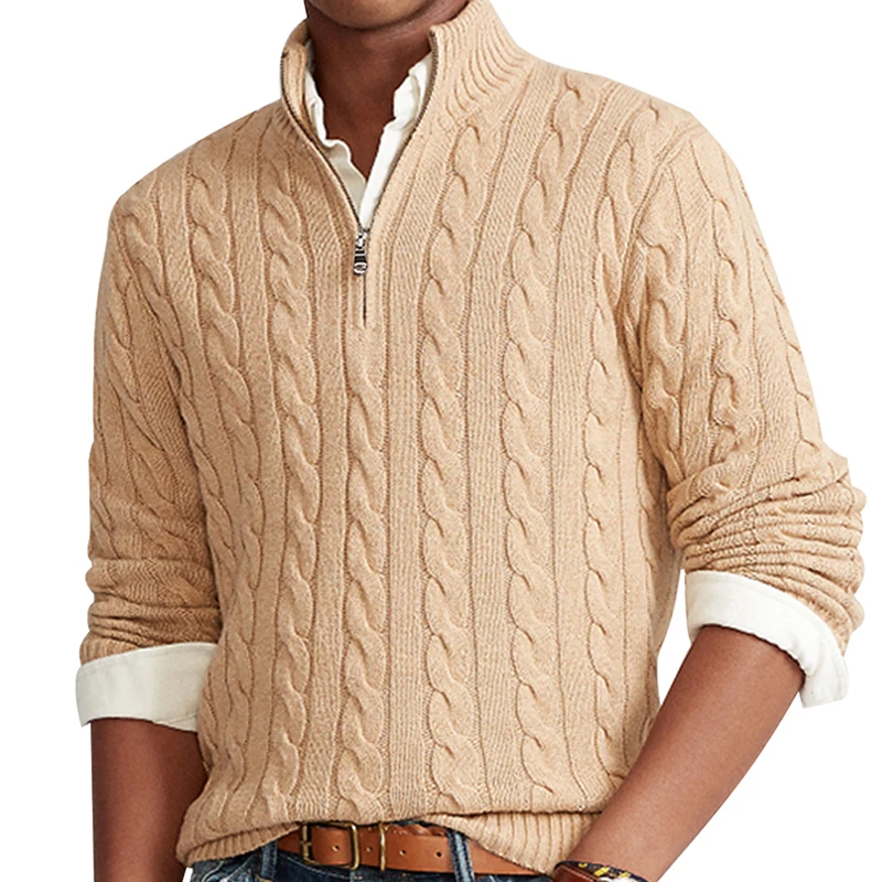 100% Cotton Sweaters Men's High Quality Autumn Cable Knit Christmas Sweater With Zipper Turtleneck Pullovers Zipper Pull Homme 8 2