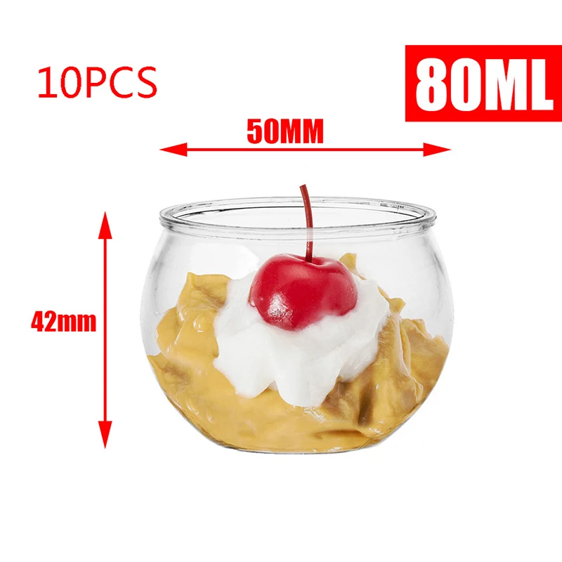 10 조각 80ml 투명 디저트 컵 플라스틱 디저트 파티 용품 전채 요리 컵 아이스크림 컵 야외 식기