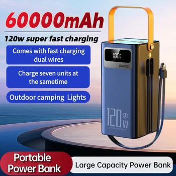 Power Bank Portatile 120W 60000mAH, Caricabatterie Super Veloce, Batteria Esterna di Grande Capacità, Supporta la Ricarica Simultanea di 7 Dispositivi